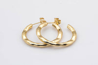 1 pair Thick Tube Hoops Gold, 18K Gold Hoops, Stud Earring, Hammered Plated Earring, Gift for Her, Everyday Wear Earring