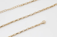 18K Gold Necklace - Rectangular Necklace -Layering Necklace 3x5mm ready to wear Lobster Clasp 3" extender -16" 18"