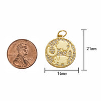 2pc Talisman Charm Necklace Gold Coin Round Pendant Lucky Medallion Pendant Necklace Jewelry Making Supply 17mm Elephant Horseshoe Clover