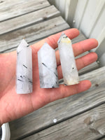 1 Pc Natural Tourmilated Quartz Obelisk Tower Point wand healing crystal