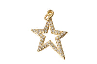 18K Gold Mini Shooting Star Cubic Zirconia Bracelet Necklace Pendant Earring Charm Gift for Jewelry Making-15x25mm