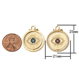 1 pc 18k Gold Coin Evil Eye Charm Diamond CZ Drop Charm Cubic Protector- Spinning Middle Piece - 21mm- 1 pc per order