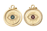 1 pc 18k Gold Coin Evil Eye Charm Diamond CZ Drop Charm Cubic Protector- Spinning Middle Piece - 21mm- 1 pc per order