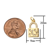 2pc 9x20mm Dainty Padlock Star and Moon Lock Charm 18k gold Micro Pave Charm, Colorful Cubic Charm, Silver Lock- 2 pcs per order
