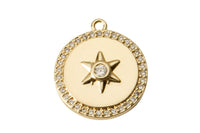 2 pcs 18K Gold Mini Shooting Star Compass Bracelet Necklace Pendant Earring Charm Gift for Jewelry Making- 17mm- 2 pcs per order