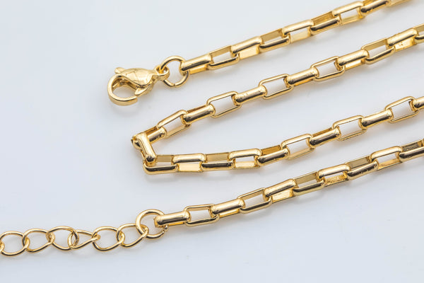 18K Gold Necklace - Rectangular Necklace -Layering Necklace 3x5mm ready to wear Lobster Clasp 3" extender -16" 18"