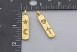 1 pc Micro Pave Bolt Charm Rectangle Tag in 14k Gold Drop Pendant Long Celstial Charm for Necklace Component- 8x42mm P13G59/60/61/62