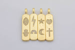 1 pc Micro Pave Bolt Charm Rectangle Tag in 14k Gold Drop Pendant Long Celstial Charm for Necklace Component- 8x42mm P13G59/60/61/62