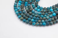 Natural Blue Mexican Crazy Laced Agate Matte Round 4mm, 6mm, 8mm, 10mm, 12mm- Full 15.5 Inch Strand Gemstone Beads