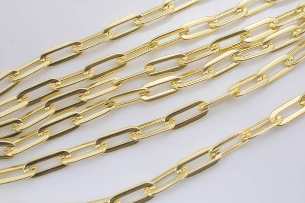 Chunky Paperclip Chain Necklace 8x21mm 14kt Gold Jumbo Link Paper Clip Chain 1 yard Lead, Nickel Free Unfinished Link Chain
