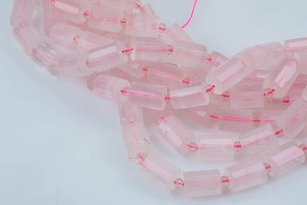 Natural Rose Quartz- Faceted Barrel Beads- High Quality- 10x14mm- Full Strand 16" - 22 Pieces Gemstone Beads