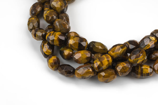 Natural Tiger Eye High Quality Freeform Faceted Nuggets - 100% No Dye - Approx 18x13mm - Full Strand 16" Gemstone Beads