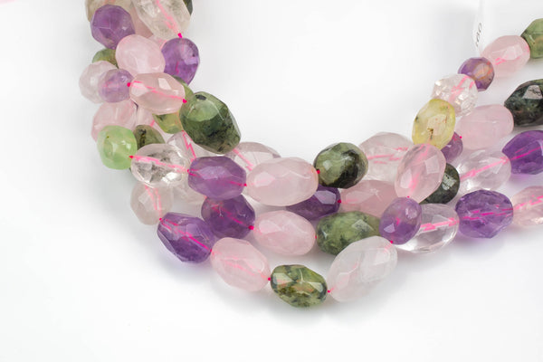 Natural Multi Gemstone HIgh Quality Freeform Faceted Nuggets - 100% No Dye - Approx 18x15mm - Full Strand 16" Gemstone Beads