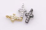 Tiny Small Crosses with CZ Charms / Pendant - Gold Silver Gunmetal Rose Gold 5x10mm 3 pieces