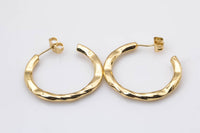 1 pair Thick Tube Hoops Gold, 18K Gold Hoops, Stud Earring, Hammered Plated Earring, Gift for Her, Everyday Wear Earring