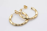 1 pair Thick Tube Hoops Gold, 18K Gold Hoops, Stud Earring, Hammered Plated Earring, Gift for Her, Everyday Wear Earring