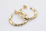 1 pair Thick Tube Hoops Gold, 18K Gold Hoops, Stud Earring, Hammered Plated Earring, Gift for Her, Everyday Wear Earring