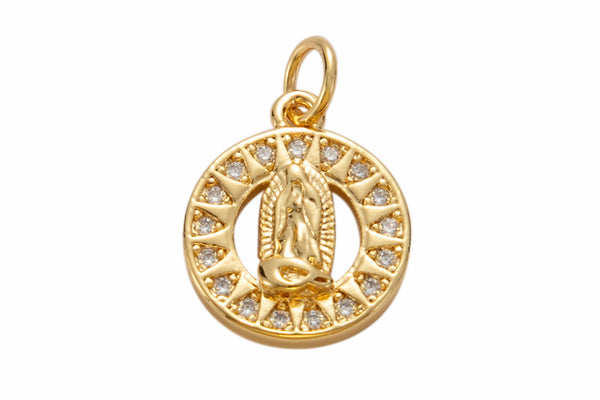 2pc 18K Gold Delicate Virgin Mother Mary Bracelet Necklace Pendant Earring Charm Gift for Woman Jewelry Making- 16mm-2 pcs per order