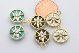 4pc 18K Gold Mini Rose de Vents - Shooting Star Compass Bracelet Necklace Pendant Earring Charm Gift for Jewelry Making-12mm