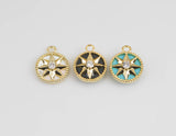 4pc 18K Gold Mini Rose de Vents - Shooting Star Compass Bracelet Necklace Pendant Earring Charm Gift for Jewelry Making-12mm