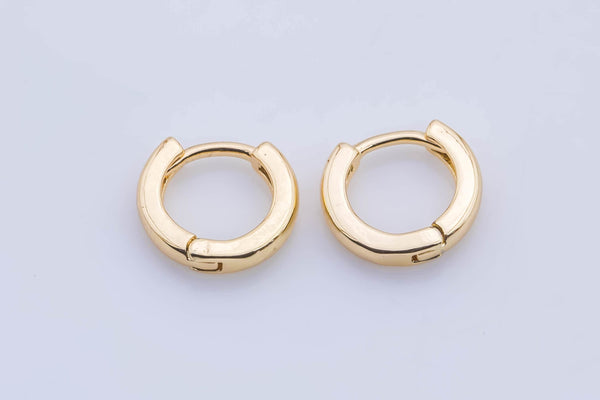 4 pcs 14kt Gold Filled One Touch Lever Flat Rounded Hoop Simple round hoop earring, 10mm and 12mm Huggie Earring Gift for Minimalist Huggies
