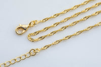 18K Gold Necklace -Singapore Necklace - ,ready to wear Lobster Clasp 3" extender - 16" 18" 20" 22" 23"-FC2