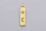 1 pc Micro Pave Bolt Charm Rectangle Tag in 14k Gold Drop Pendant Long Celstial Charm for Necklace Component- 8x42mm P13G59/60/61/62