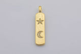 1 pc Micro Pave Bolt Charm Rectangle Tag in 14k Gold Drop Pendant Long Celstial Charm for Necklace Component- 8x42mm P13G59/60/61/62