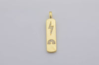 1 pc Micro Pave Bolt Charm Rectangle Tag in 14k Gold Drop Pendant Long Celstial Charm for Necklace Component- 8x42mm P13G59/60/61/62