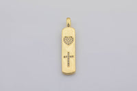 1 pc Micro Pave Bolt Charm Rectangle Tag in 14k Gold Drop Pendant Long Celstial Charm for Necklace Component- 8x42mm P13G59/60/61/62