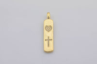 1 pc Micro Pave Bolt Charm Rectangle Tag in 14k Gold Drop Pendant Long Celstial Charm for Necklace Component- 8x42mm P13G59/60/61/62