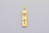1 pc Micro Pave Bolt Charm Rectangle Tag in 14k Gold Drop Pendant Long Celstial Charm for Necklace Component- 8x42mm P13G59/60/61/62