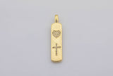 1 pc Micro Pave Bolt Charm Rectangle Tag in 14k Gold Drop Pendant Long Celstial Charm for Necklace Component- 8x42mm P13G59/60/61/62