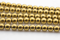 Gold Hematite Smooth Round Beads 2mm 3mm 4mm 6mm 8mm 10mm 12mm 15.5" Strand
