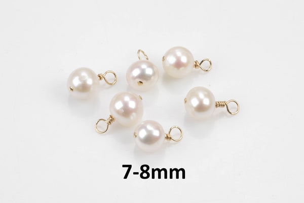 USA Gold Filled Natural Pearl Charms Drop Handmade Approx 7-8mm 9-10mm Round Made w Natural Freshwater Pearl & Gold Filled Wire Made in USA