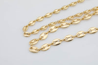 18k Gold Necklace Mariner Link Chain by Yard 6mm and 8mm Height for Necklace Bracelet Component Unfinished Chain for DIY