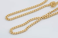 18k Gold Necklace Flat Cuban Curb Chain 3mm 3.5mm 4mm 6mm by Yard or Necklace Bracelet Component Unfinished Chain for DIY
