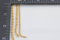 18k Gold Necklace Flat Cuban Curb Chain 3mm 3.5mm 4mm 6mm by Yard or Necklace Bracelet Component Unfinished Chain for DIY