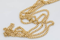 18k Gold Necklace Flat Cuban Curb Chain 3mm 3.5mm 4mm 6mm by Yard or Necklace Bracelet Component Unfinished Chain for DIY