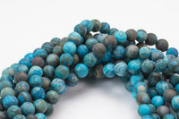 Natural Blue Mexican Crazy Laced Agate Matte Round 4mm, 6mm, 8mm, 10mm, 12mm- Full 15.5 Inch Strand Gemstone Beads