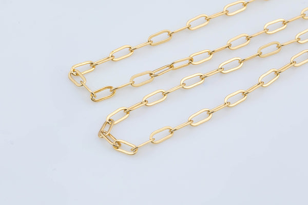 18k Gold Paper Plated Clip Chain by the Yard 3x6mm Unfinished Chain for Necklace Bracelet Component