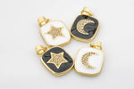 2 pcs Dainty HEART Enamel Pendant- 18k Gold CZ Star or Moon Charm, Micro Pave Charm- 14x19mm