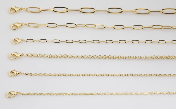 14k Gold Necklace Chains for Layering - Paperclip Chain Oval Chain Rolo Chain 16" 17" 18" 19" 20" 22" 23" with 3" extender chain