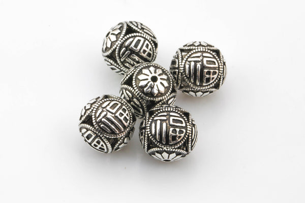 Round Buddhist Blessing Beads 925 Bali Sterling silver 1 per order-s2- 12mm