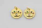 2 pc Gold Evil Eye Charm 14k Gold Micro Pave Eye Charm Multi Color CZ evil eye to protects its wearer from negative vibes- 14mm