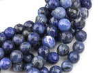 Natural Dark Blue Sodalite, High Quality in Faceted Round, -Full Strand 15.5 inch Strand, 4mm, 6mm, 8mm, 12mm, or 14mm Beads AAA Quality