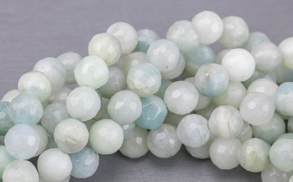 NATURAL aquamarine faceted round beads in full strands. 6mm, 8mm, 10mm, 12mm, 14mm- Full 15.5 Inch Strand- AAA Quality Gemstone Beads