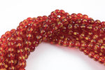 Hand Carved Buddhist Prayer Round Beads. A Quality -Full Strand 15.5 inch Strand- Red