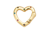 1 pc Dainty Gold Spring Heart Gate Ring, Push Gate rainbow CZ ring, Charm Holder 14K Gold Clasp for Charm Holder Connector- 16x18mm