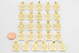 14k Gold Initial Tag Letter Charm A - Z Alphabet Letter Drop Charm Pendant Personalized Charm for Necklace Jewelry Making Rectangle